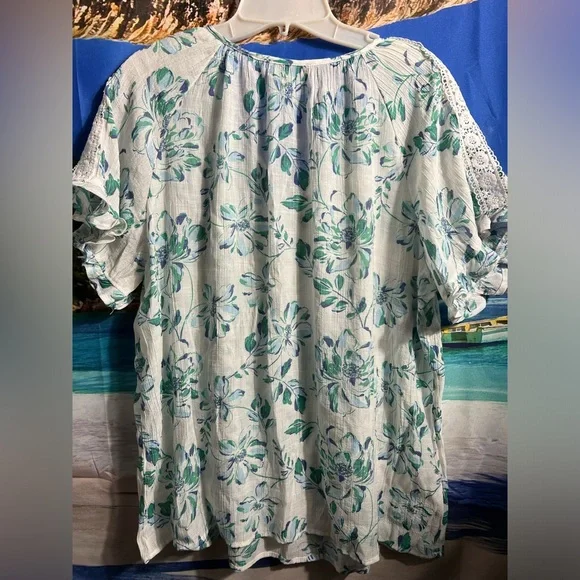 Como Vintage Gauze Lightweight Lace Ruffle Floral Top - Picture 3 of 6